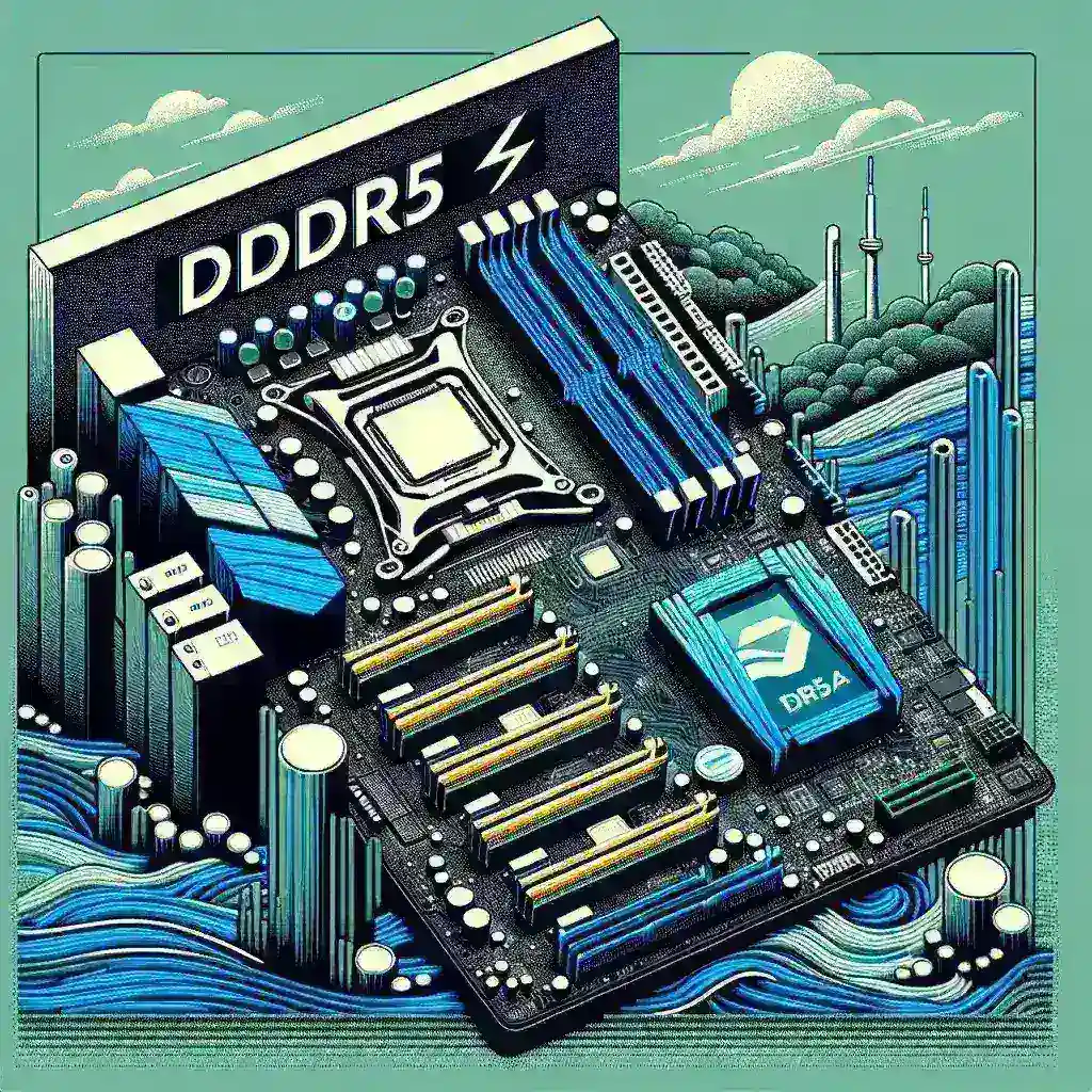 "Imagem de uma placa-mãe compatível com DDR5, destacando o design moderno e os conectores, utilizada na avaliação das placas-mãe mais acessíveis no Brasil."